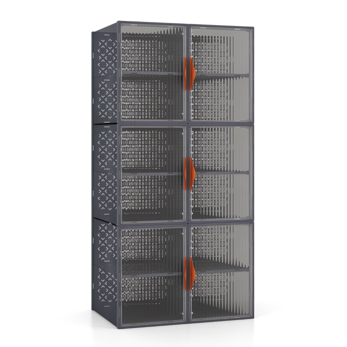 LIVSK Opvouwbare Stapelbare Opbergbakken - Magnetische Sluitingen - Transparante Deur - Set van 6 - 49 x 32 x 113 cm - Grijs
