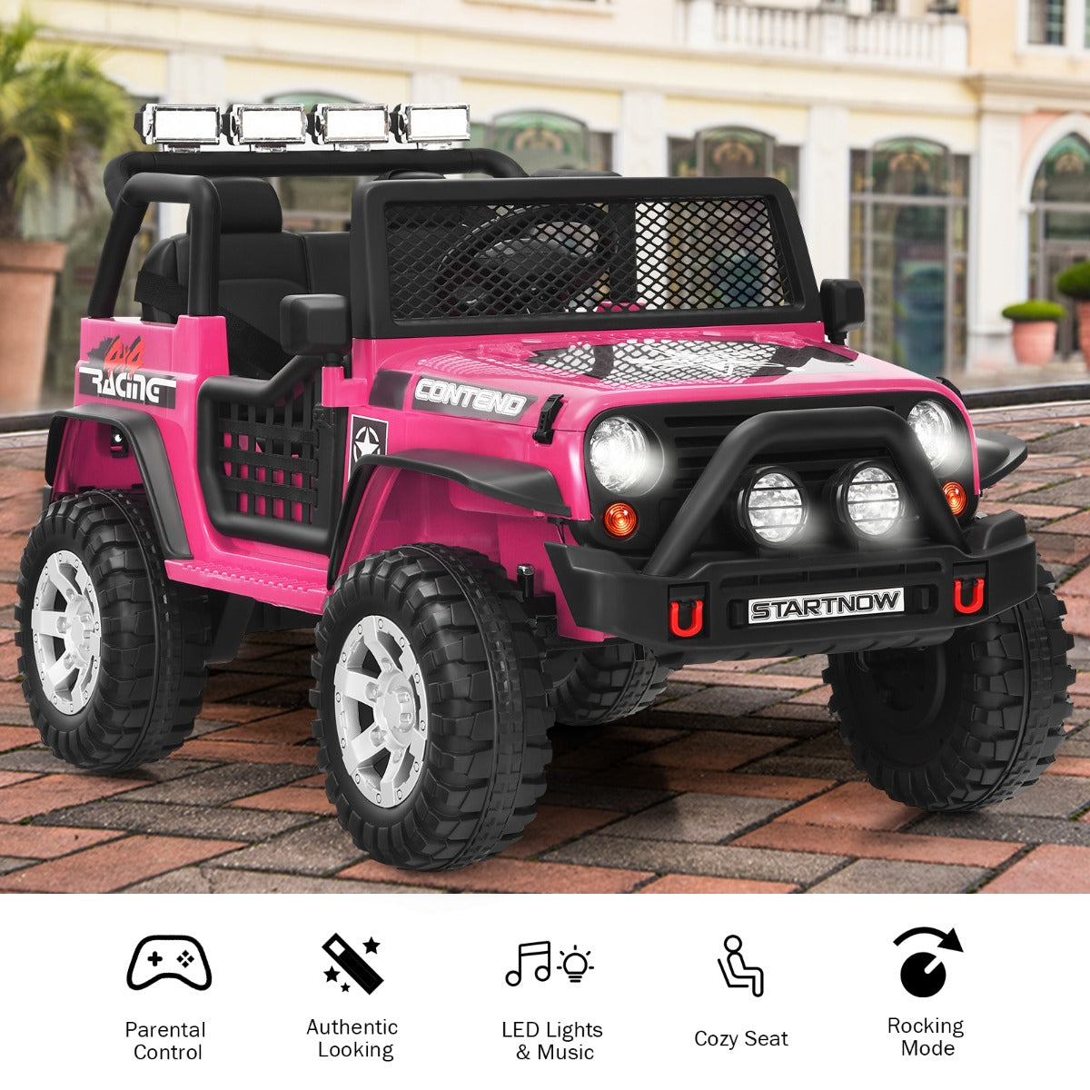 Livsk costway 12 v elektrische auto voor kinderen 3 elektrisch voertuig afstandsbediening voor ouders 3 snelheden vering roze 5