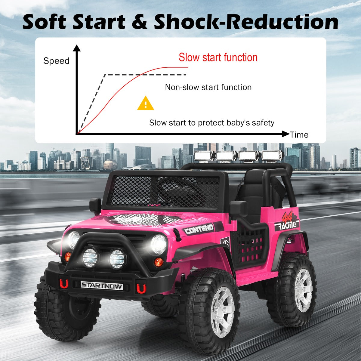 Livsk costway 12 v elektrische auto voor kinderen 3 elektrisch voertuig afstandsbediening voor ouders 3 snelheden vering roze 6