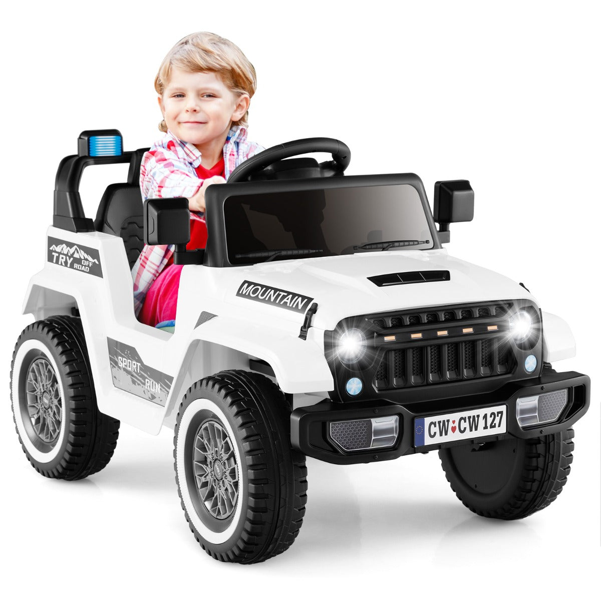 LIVSK Kinderjeep met Afstandsbediening - Veiligheidsgordel - MP3 Speler - 2 Motoren - Geschikt voor 3-8 jaar - Wit