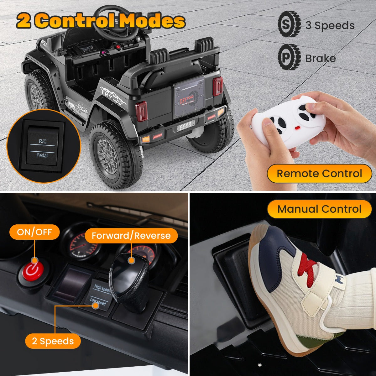 LIVSK Kinderjeep met Afstandsbediening - Dubbele Motor - Veiligheidsgordel - MP3 Speler - Voor 3-8 Jaar - 60 x 95 x 60 cm - Zwart