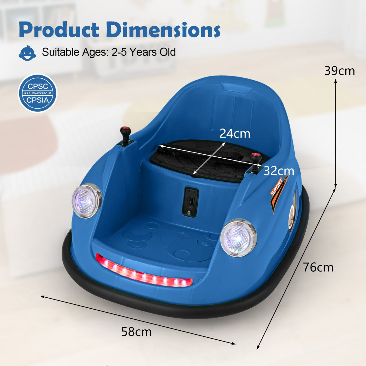 LIVSK Elektrische Botsauto voor Kinderen - 2 Motoren - Afstandsbediening en Joysticks - 360° Draaibaar - Tot 20 kg - Marineblauw
