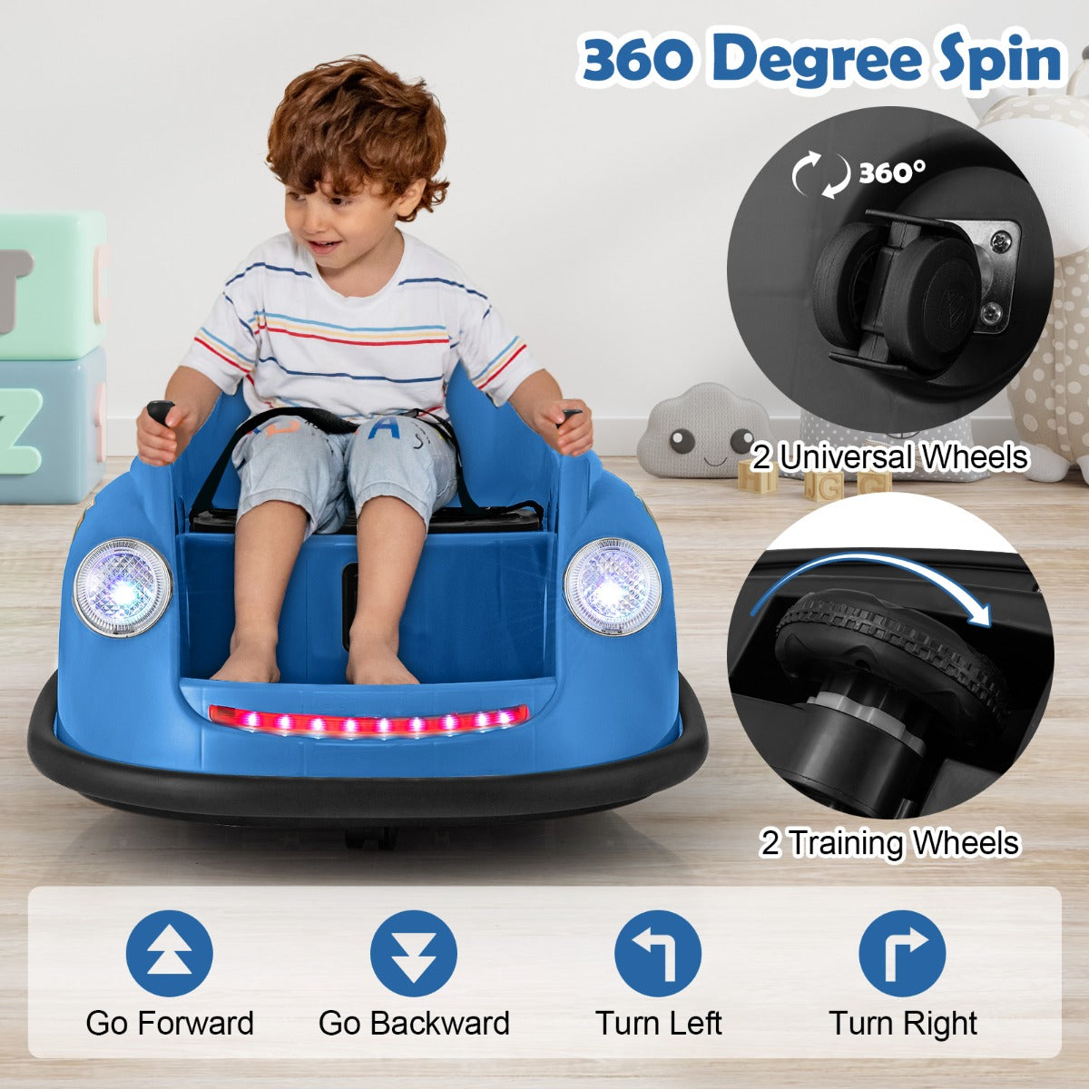 LIVSK Elektrische Botsauto voor Kinderen - 2 Motoren - Afstandsbediening en Joysticks - 360° Draaibaar - Tot 20 kg - Marineblauw