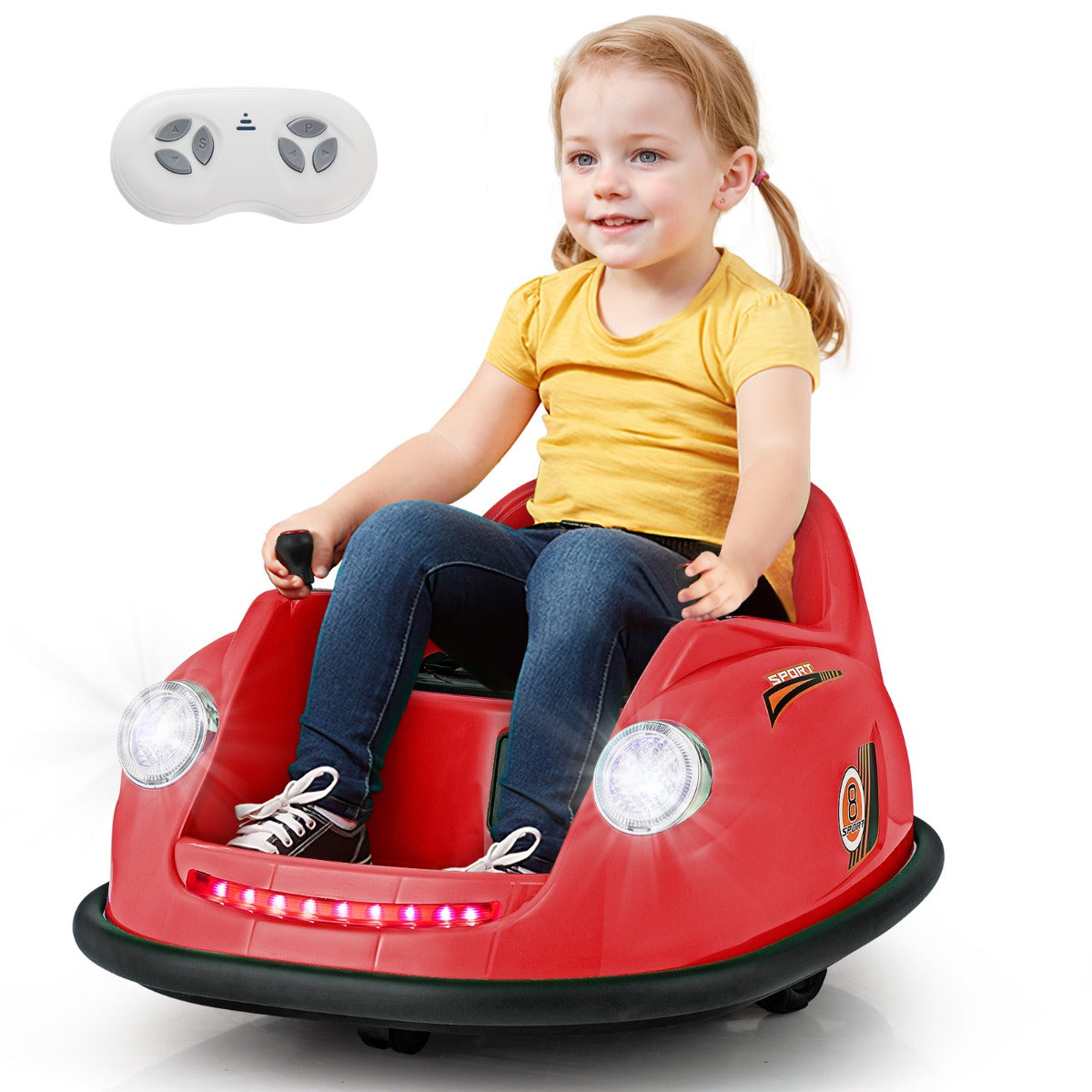 LIVSK Elektrische Botsauto voor Kinderen - 2 Motoren - Afstandsbediening en Joysticks - 360° Draaibaar - LED-verlichting - Rood
