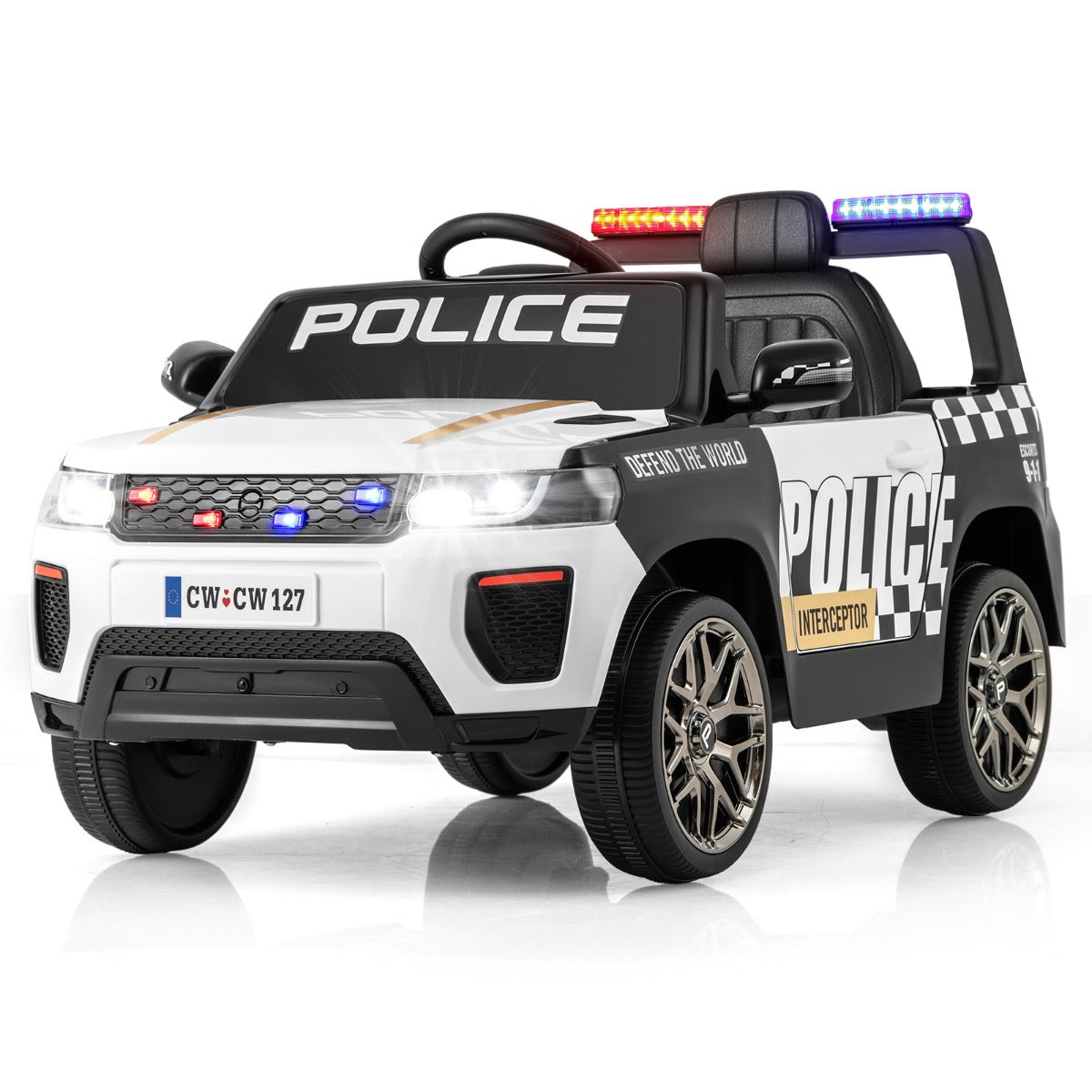 LIVSK Elektrische Politieauto voor Kinderen - Afstandsbediening - 12V Motoren - Comfortabele Rit - Tot 30 kg - Wit