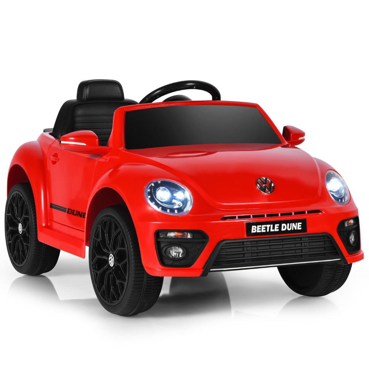 LIVSK Elektrische Kinderauto Beetle - Afstandsbediening, Verlichting, Veiligheidsgordel - Tot 30 kg - 95 x 56 x 47 cm - Rood