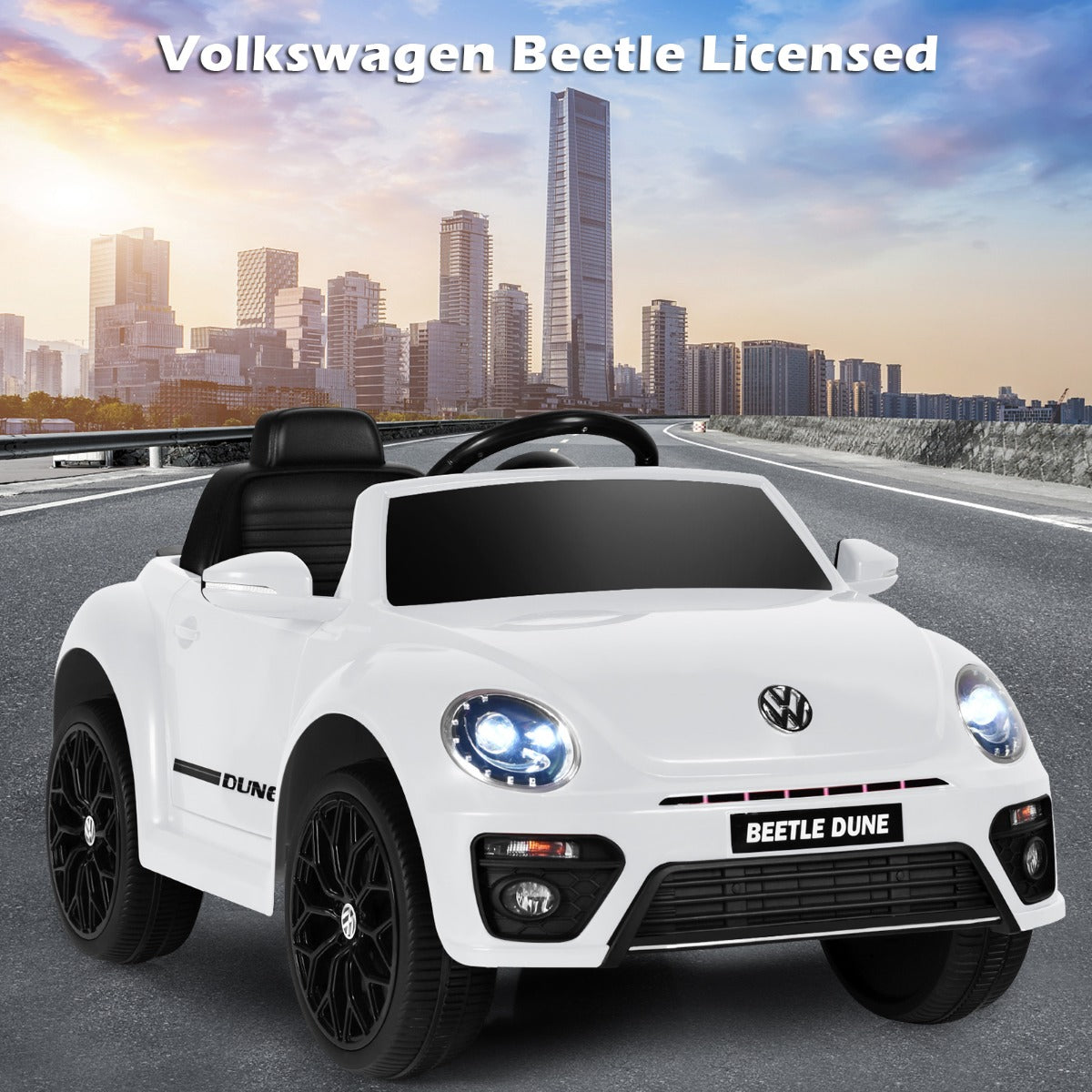 LIVSK Elektrische Kinderauto Beetle - Officiële Volkswagen Licentie - Afstandsbediening - Muziek en Bluetooth - 95 x 56 x 47 cm -