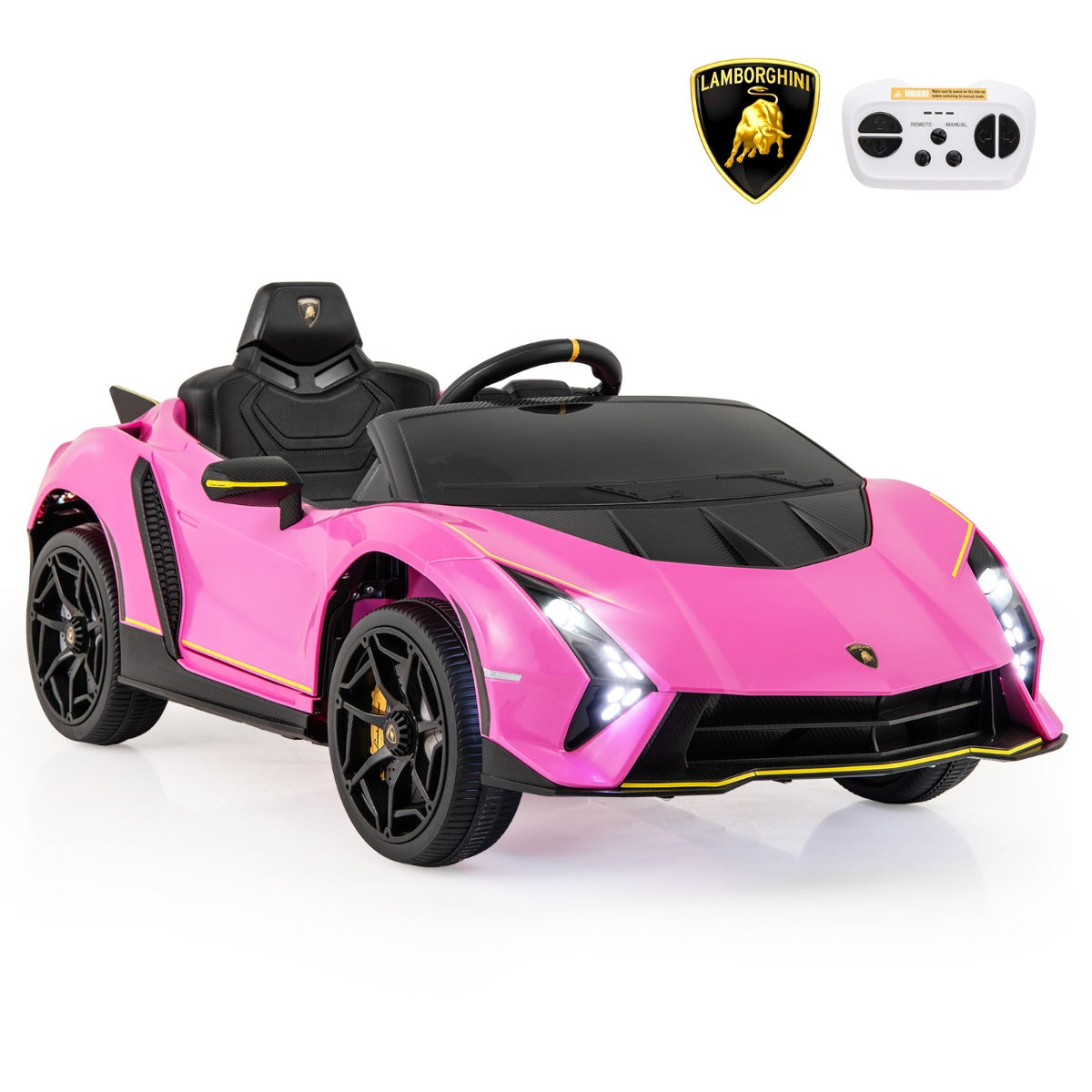 LIVSK Lamborghini Gelicentieerde Elektrische Auto - Hydraulische Deuren - Afstandsbediening - LED-Verlichting - 12 V - Roze