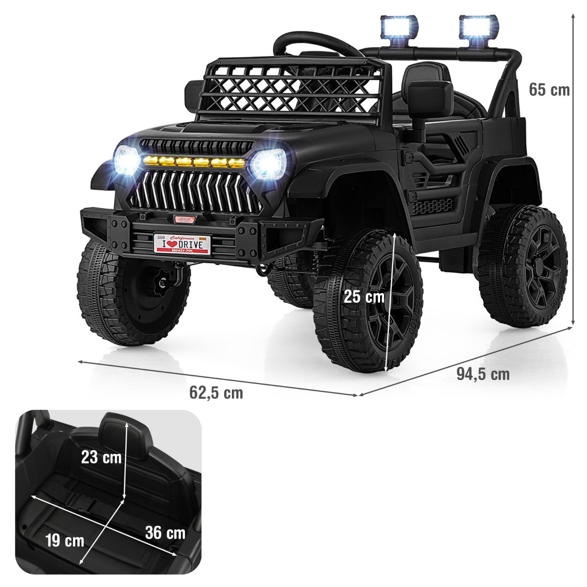 LIVSK Elektrische Kinderauto 12V - Afstandsbediening, LED-verlichting, Muziek - Voor Kinderen vanaf 3 jaar - Zwart
