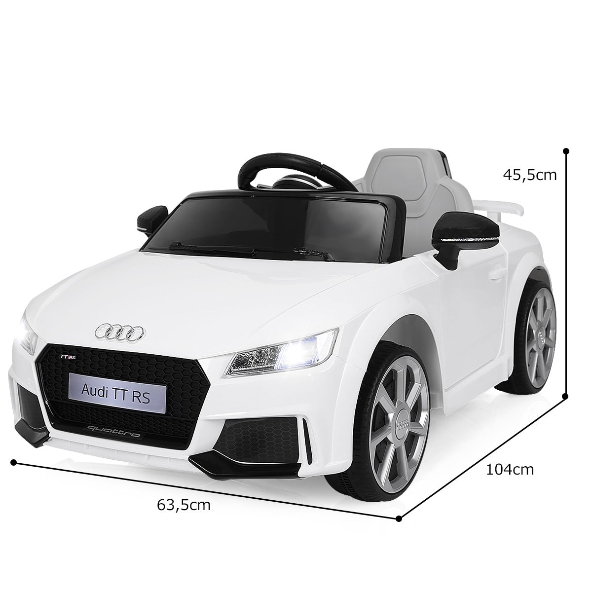 Livsk costway 12 v kinderauto met 2 motoren en mp3 en muziek 104 x 635 x 455 cm wit