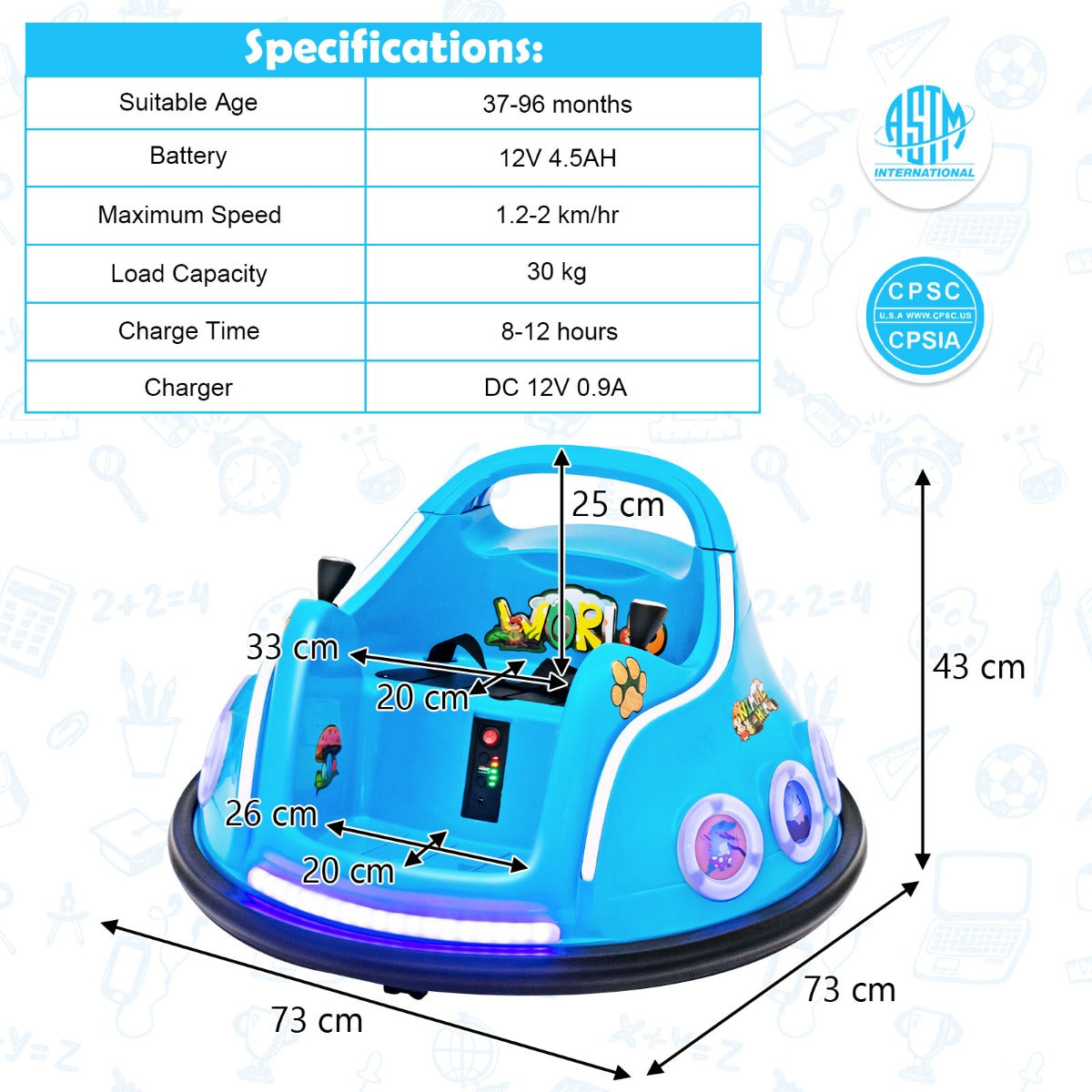 LIVSK Elektrische Kinderautoscooter - 360 Graden Rotatie - Veiligheidsgordel - Kleurrijke Lichten en Geluiden - Voor Kinderen -