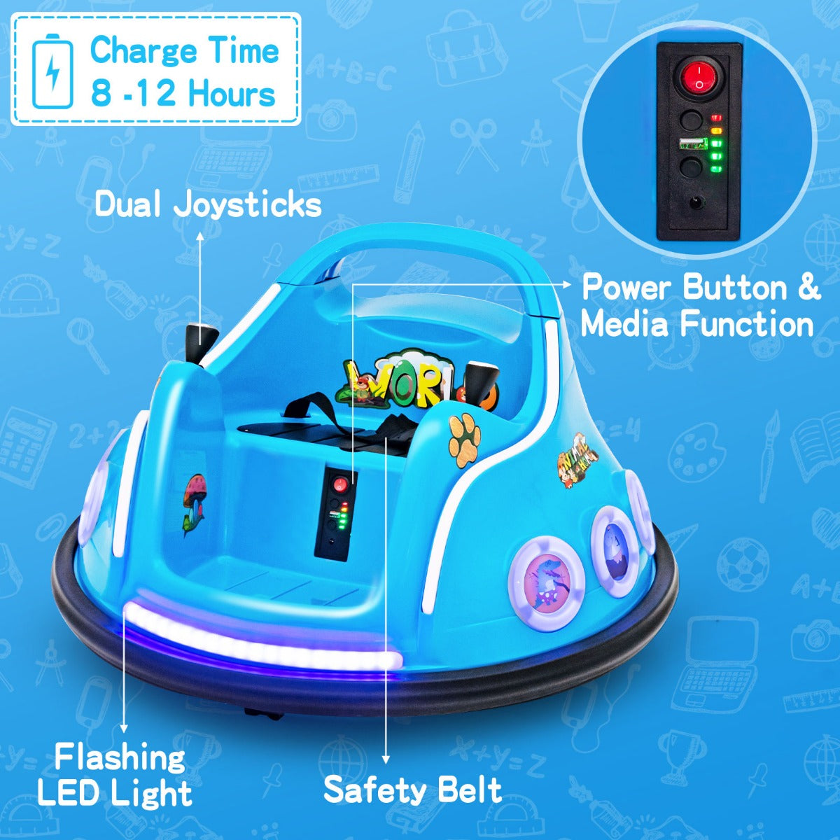 LIVSK Elektrische Kinderautoscooter - 360 Graden Rotatie - Veiligheidsgordel - Kleurrijke Lichten en Geluiden - Voor Kinderen -