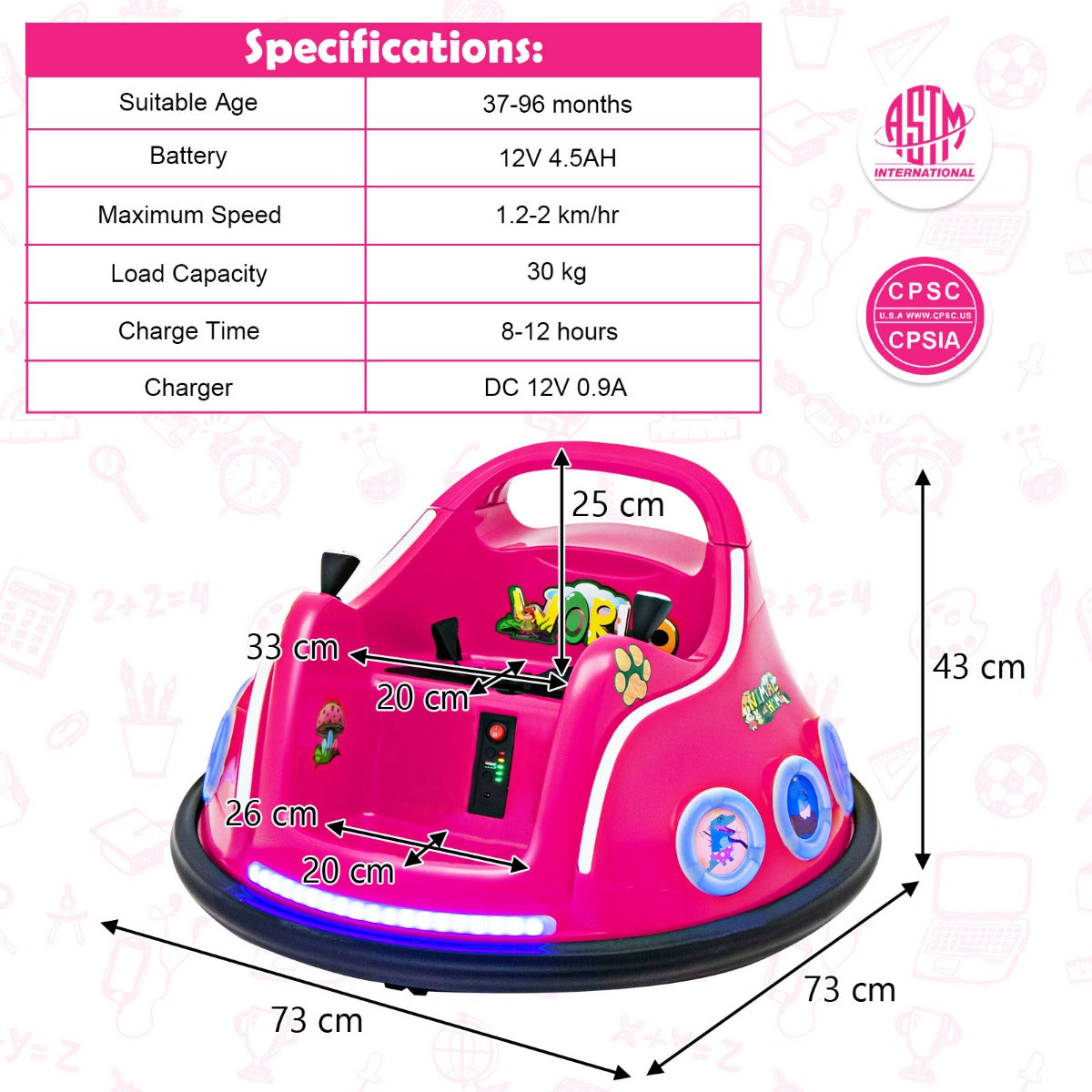 LIVSK Elektrische Autoscooter - 360 Graden Rotatie - Veiligheidsgordel - Knipperende Lichten - Voor Kinderen 3-8 jaar - Roze