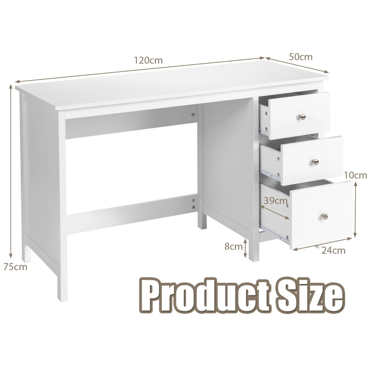 LIVSK Multifunctionele Werktafel - Ruim Werkblad - 3 Opberglades - Duurzaam MDF - Veiligheidsvoorzieningen - 120 x 50 x 75 cm -