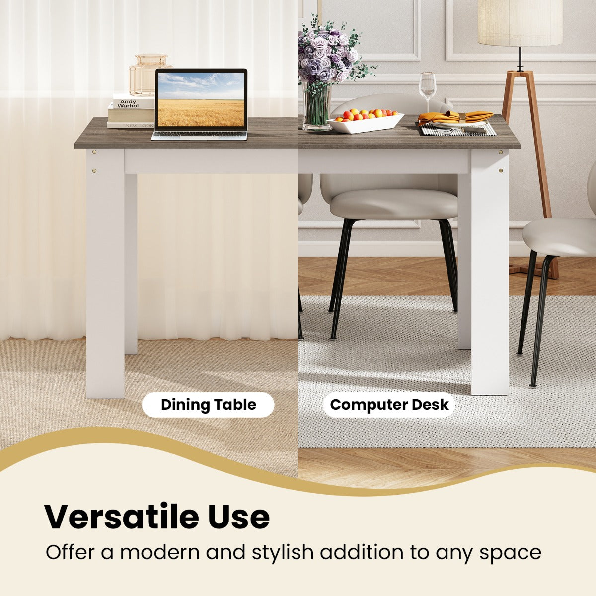 LIVSK Eettafel voor 4-6 Personen - Robuust Hout met L-vormige Poten - Waterdicht en Krasbestendig - 120 x 70 cm - Wit