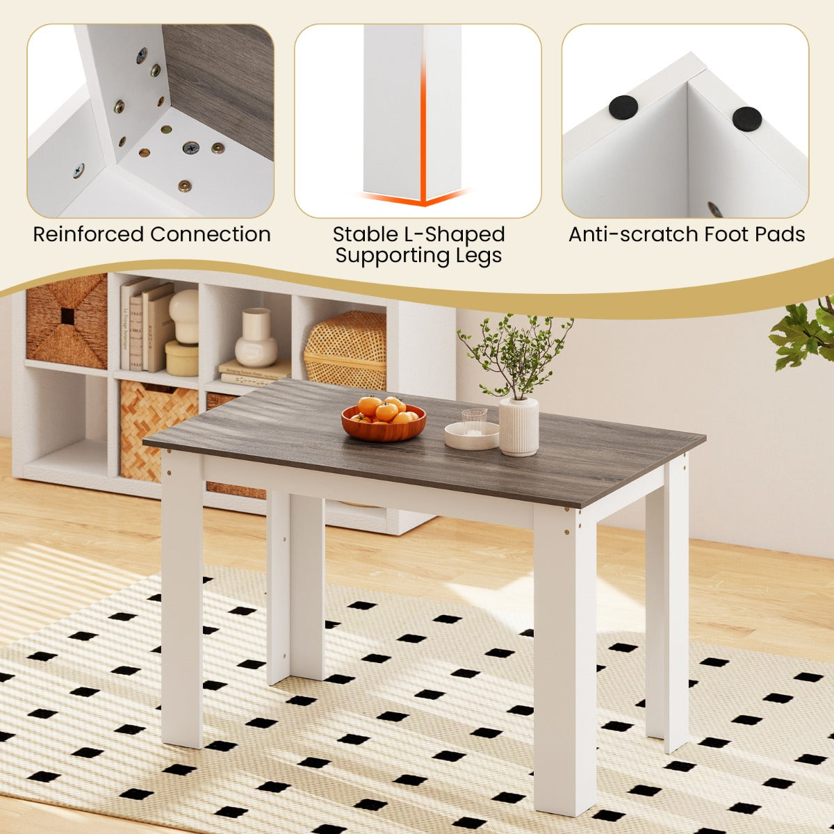 LIVSK Eettafel voor 4-6 Personen - Robuust Hout met L-vormige Poten - Waterdicht en Krasbestendig - 120 x 70 cm - Wit