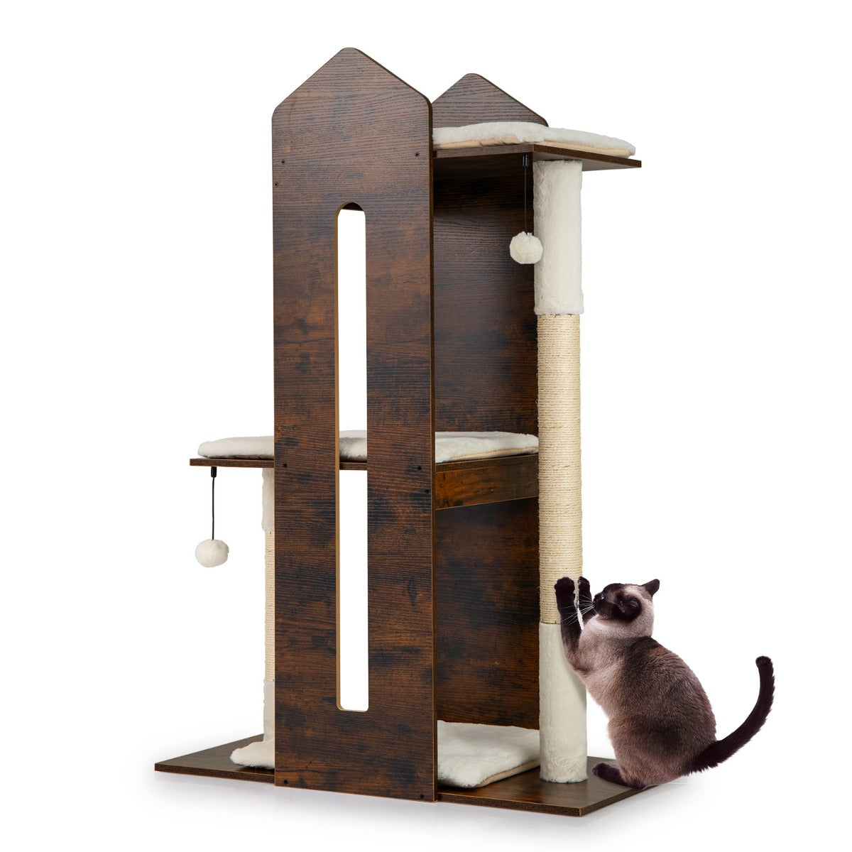 Livsk costway 120 cm hoge houten krabpaal voor katten krabpaal met meerdere niveaus voor huisdieren 1 1