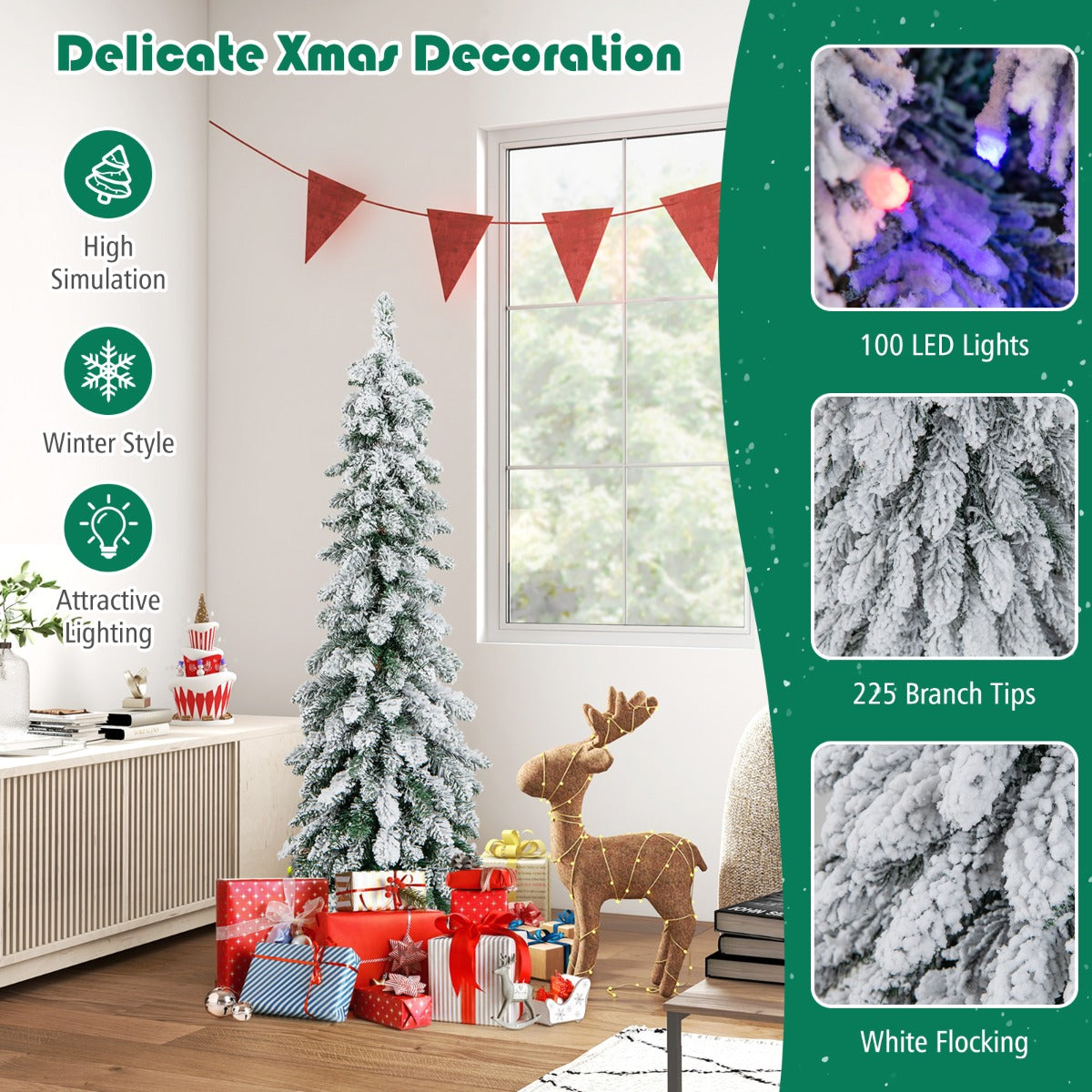 LIVSK Kunstkerstboom 120 cm - 225 Takpunten - 100 LED Verlichting - 11 Lichtmodi - Stabiele Standaard - Groen en Wit