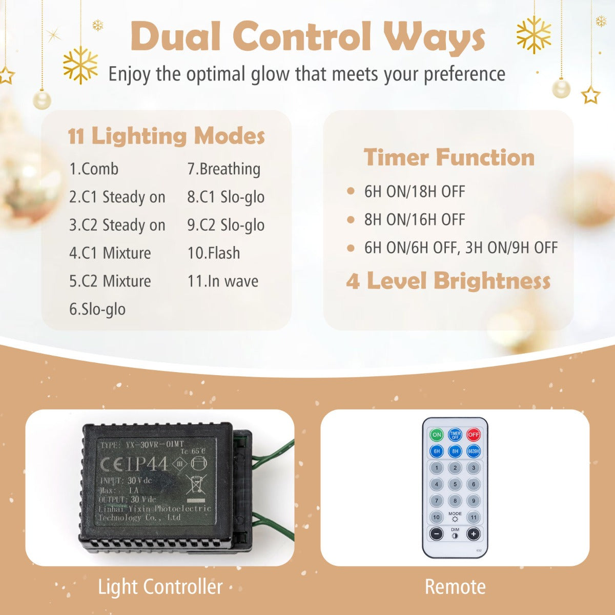 Livsk costway 120 cm kunstkerstboom in pot met 100 gekleurde led lichtjes rode bessen 5