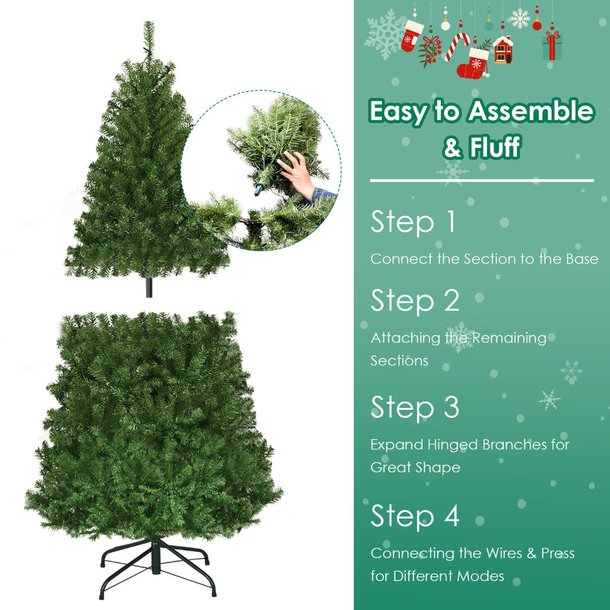 LIVSK Verlichte Kunstkerstboom - 100 LED-lichten - 11 Verlichtingsmodi - Natuurgetrouwe 300 PVC-takken - 120 cm - Groen