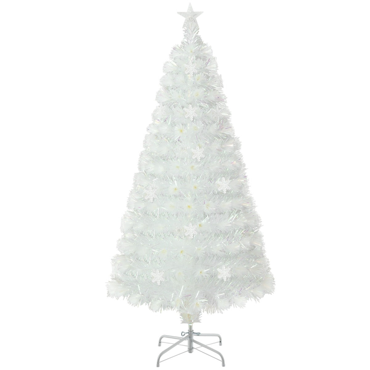 LIVSK Voorverlichte Kunstkerstboom - 130 Dichte Takken - 18 LED Sneeuwvlokken - Duurzaam PET - 120 cm - Wit