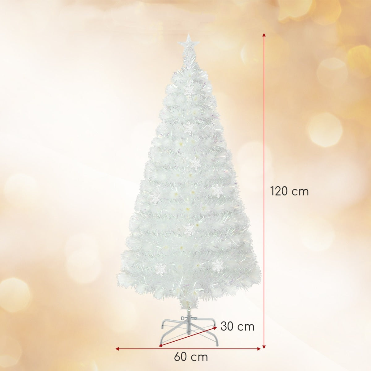 LIVSK Voorverlichte Kunstkerstboom - 130 Dichte Takken - 18 LED Sneeuwvlokken - Duurzaam PET - 120 cm - Wit
