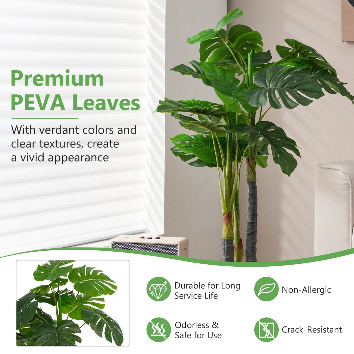 LIVSK Kunstboom Monstera Deliciosa - Realistische Bladeren - 120 cm - Geen Onderhoud - Ideaal als Housewarming Cadeau - Groen