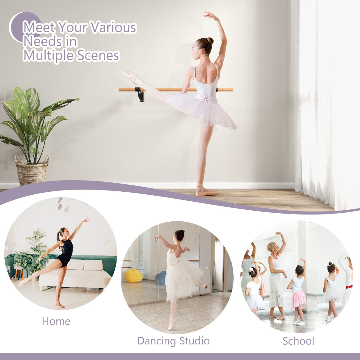 LIVSK Wandgemonteerde Balletstang - Hoogwaardig Beukenhout - Eenvoudig te Monteren - Voor Ballet en Yoga - 120 x 15,5 x 31 cm -