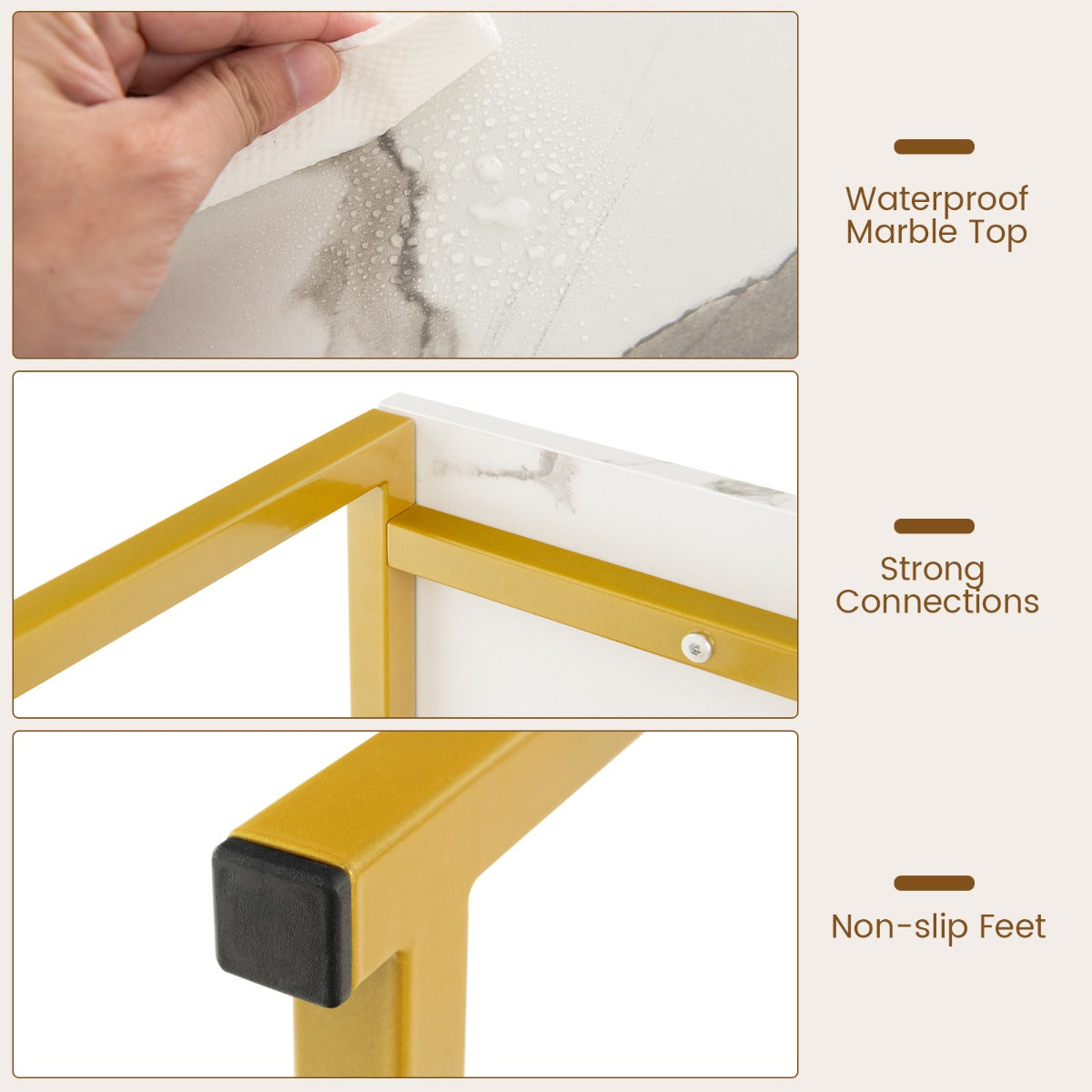 LIVSK Imitatiemarmeren Consoletafel - Brede 120 cm Blad - Gouden Metalen Poten - Anti-Kantelbeveiliging - Wit + Goud