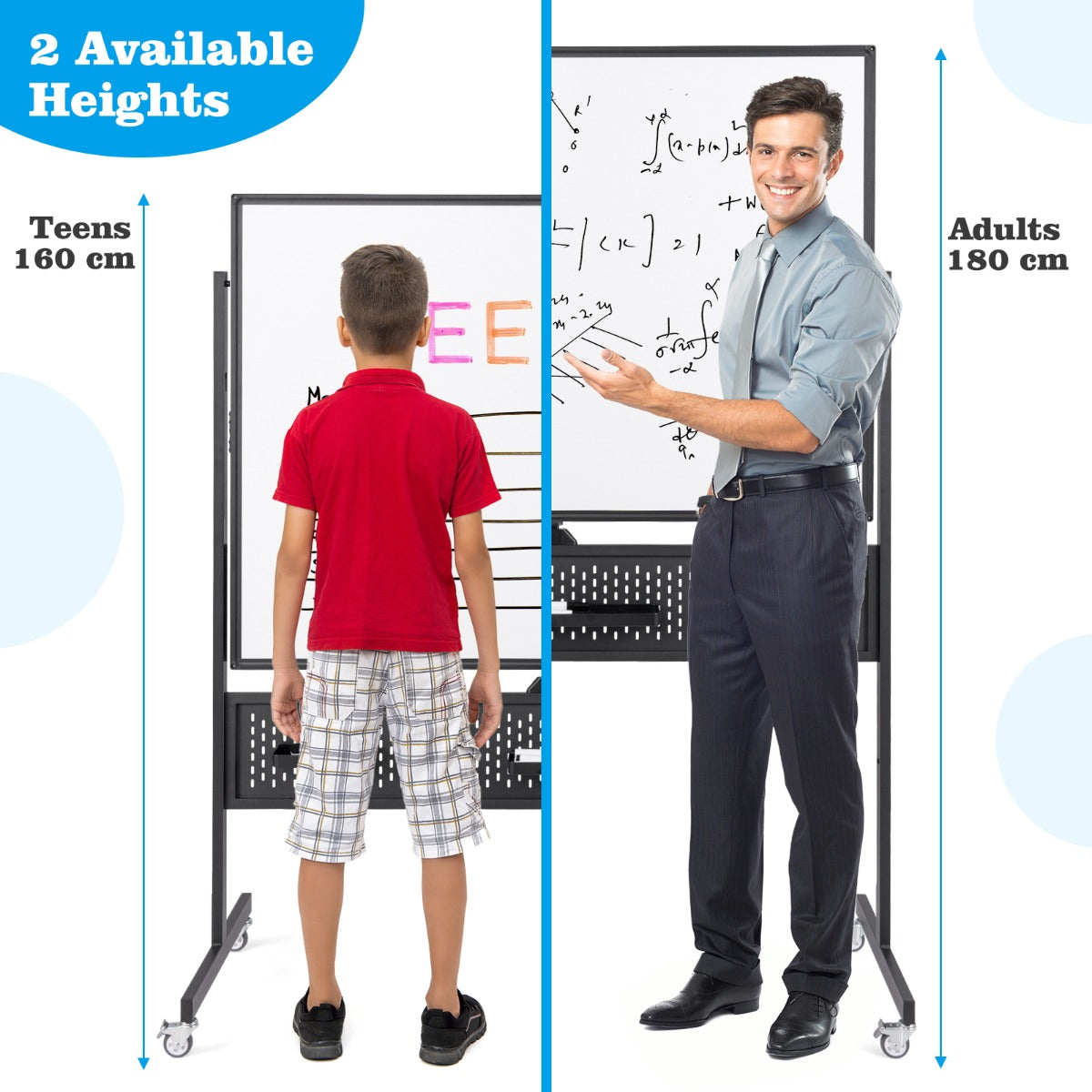 LIVSK Magnetisch Dubbelzijdig Whiteboard op Standaard 120 x 90 cm - 360° Draaibaar - Verstelbare Hoogte - Mobiel - Zwart/Wit