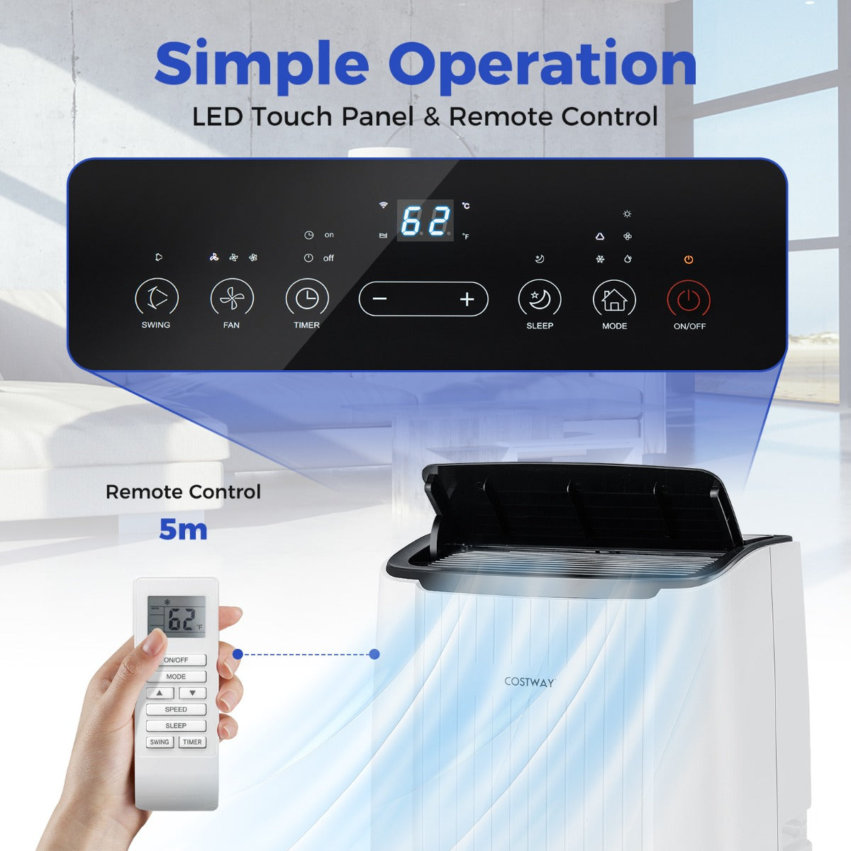 LIVSK Draagbare Airconditioner 12000 BTU - 4-in-1 Koelen, Verwarmen, Ontvochtigen - Wifi-compatibel - 41 x 31 x 71 cm - Wit