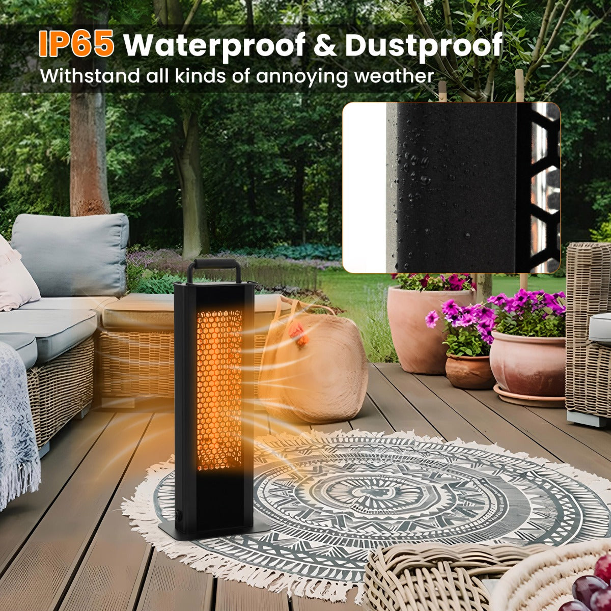 LIVSK Dubbelzijdige Terrasverwarmer - 1200W Infrarood met Koolstofvezel Buis - Waterdicht - Veilig - Aluminium - Zwart