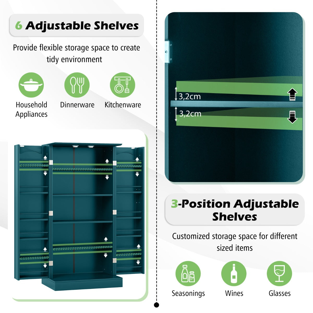 Livsk costway 1205 cm opbergkast keukenkast met dubbele deuren kantelbeveiliging 3