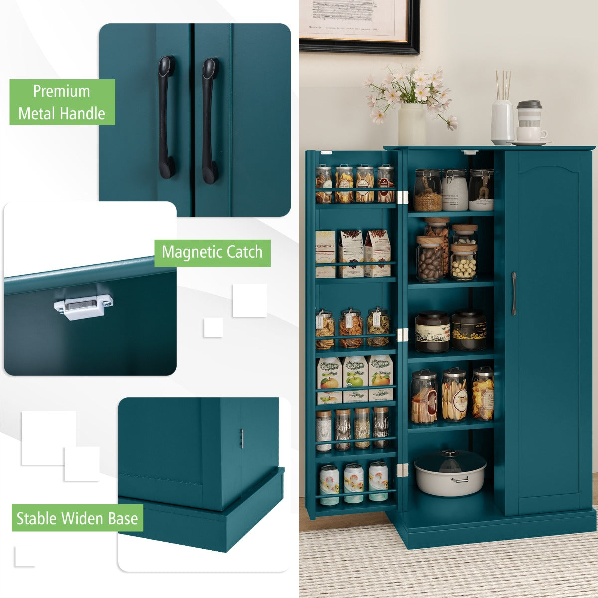 Livsk costway 1205 cm opbergkast keukenkast met dubbele deuren kantelbeveiliging 4