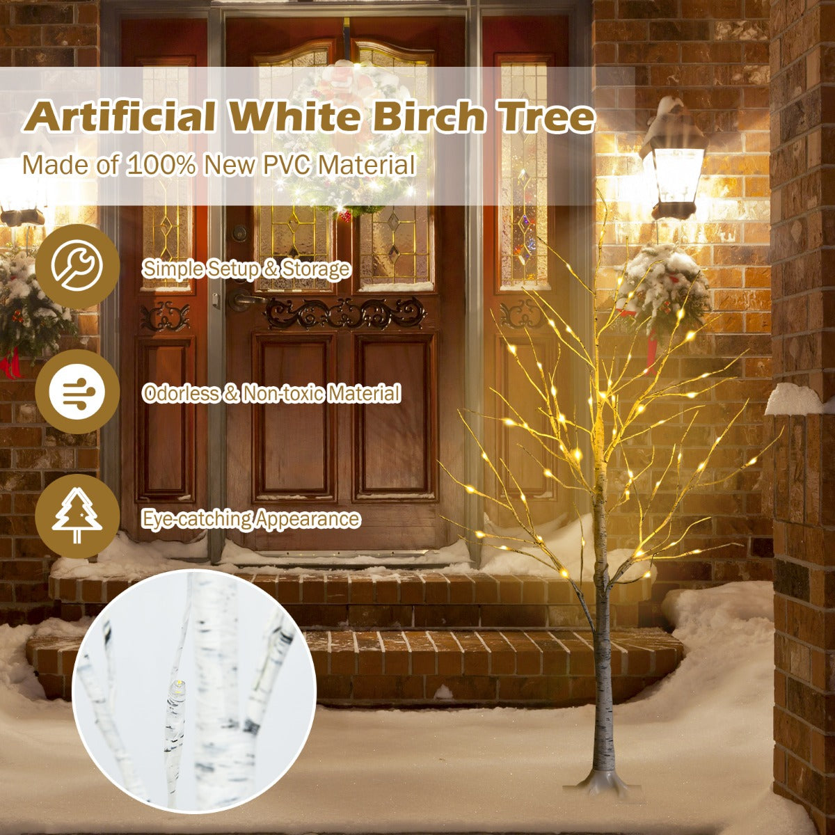LIVSK Kunstmatige Berkenboom - 48 Warmwitte LED's - Flexibele Takken - Eenvoudige Montage - 120 cm Hoog - Wit