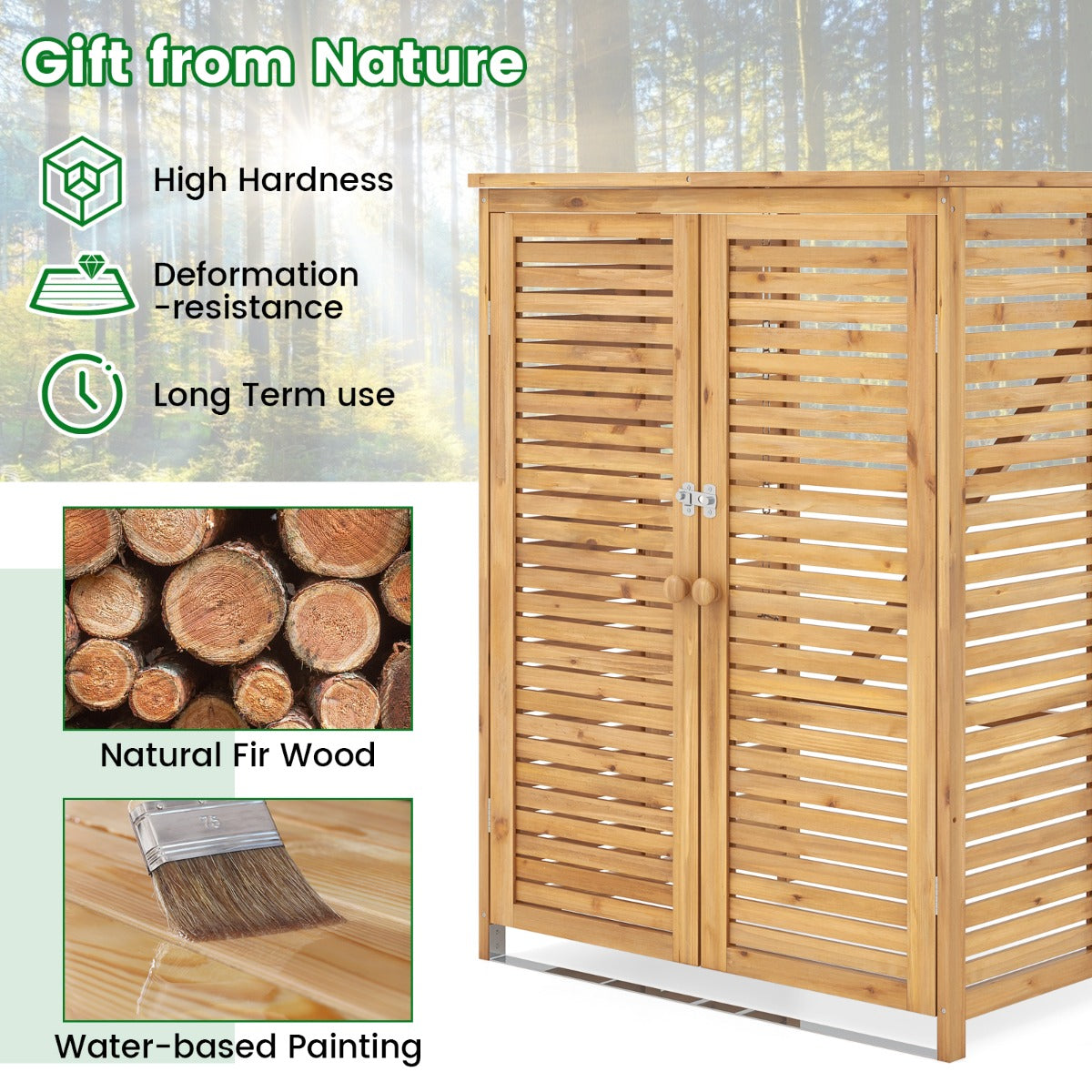 LIVSK Natuurlijke Houten Afvalberging - Afsluitbaar met Dubbele Deuren - Geventileerd Ontwerp - 120L - 86 x 70 x 114 cm -