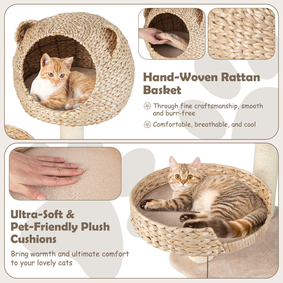 LIVSK Multifunctionele Krabpaal voor Huiskatten - 5 Niveaus met Hangmat, Klimballen, Kattenbed - Natuurlijk Buiszuiger - 121 cm -