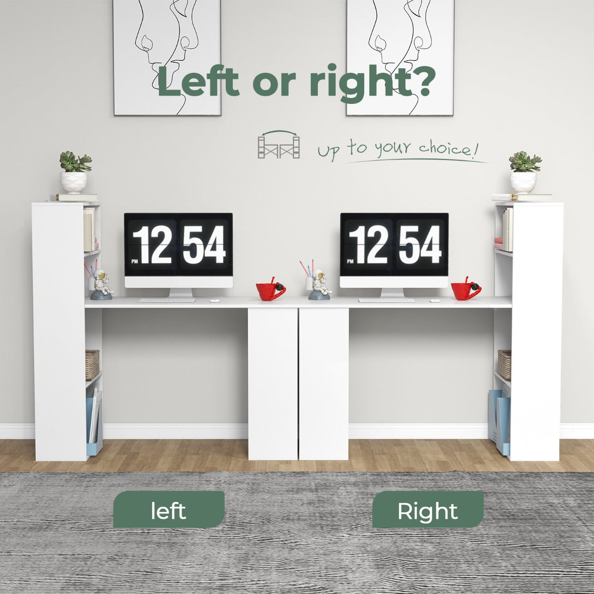 LIVSK Computerbureau met Boekenkast - 4 Niveaus Opbergruimte - Verwijderbare Plank - Duurzaam en Stabiel - 122 x 56 x 122 cm - Wit