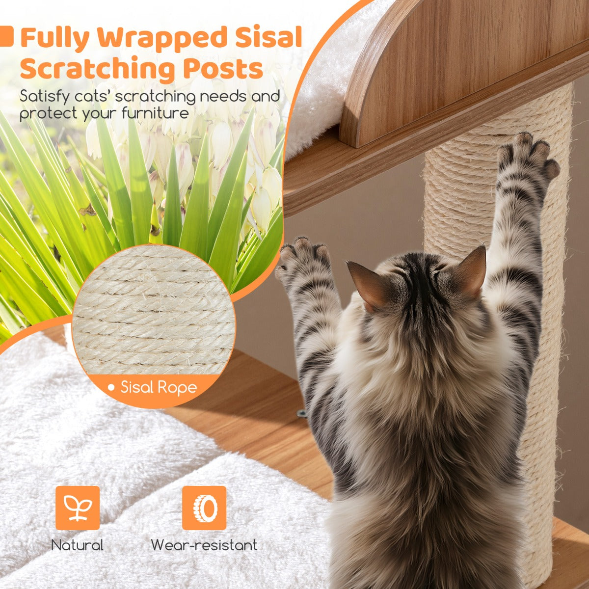 Livsk costway 122 cm hoge krabpaal van hout kattenboom met 2 verdiepingen tellende kattenhol uitkijkplatform bovenin en sisal krabpalen 5