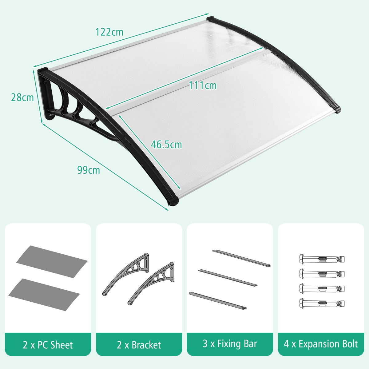 LIVSK Luifel voor Buiten - Weerbestendig met UPF50+ - Eenvoudige Installatie - Robuuste Constructie - 122 x 99 x 28 cm - Zwart