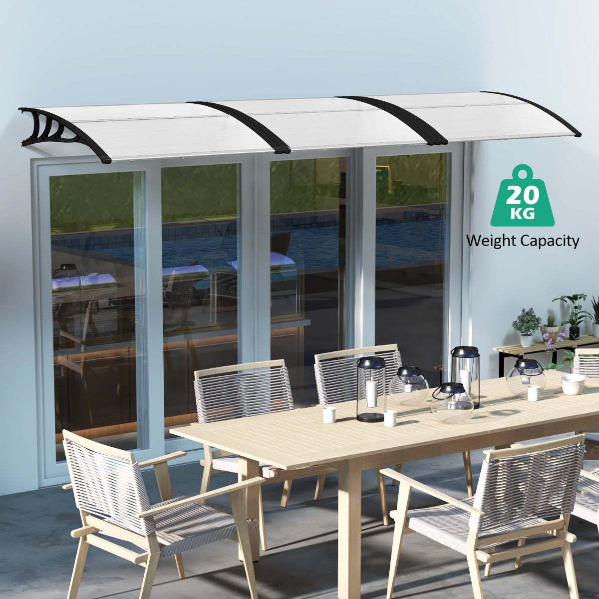 LIVSK Luifel voor Buiten - Weerbestendig met UPF50+ - Eenvoudige Installatie - Robuuste Constructie - 122 x 99 x 28 cm - Zwart