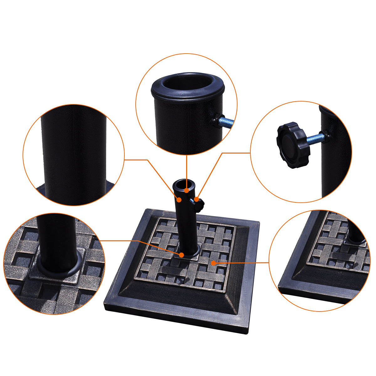 LIVSK Parasolvoet - Stijlvol Brons Design - Verstelbare Paal van φ38mm tot φ48mm - Duurzaam en Stabiel - 44 x 44 x 33 cm - Brons