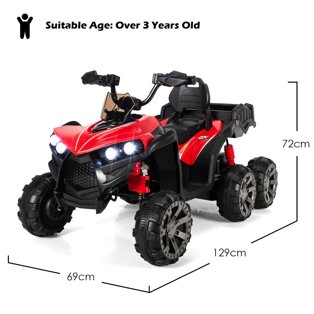 LIVSK All-terrain Elektrische Quad voor Kinderen - 4 Motoren - LED Verlichting - Muziek - Tot 30 kg - 129 x 69 x 72 cm - Rood