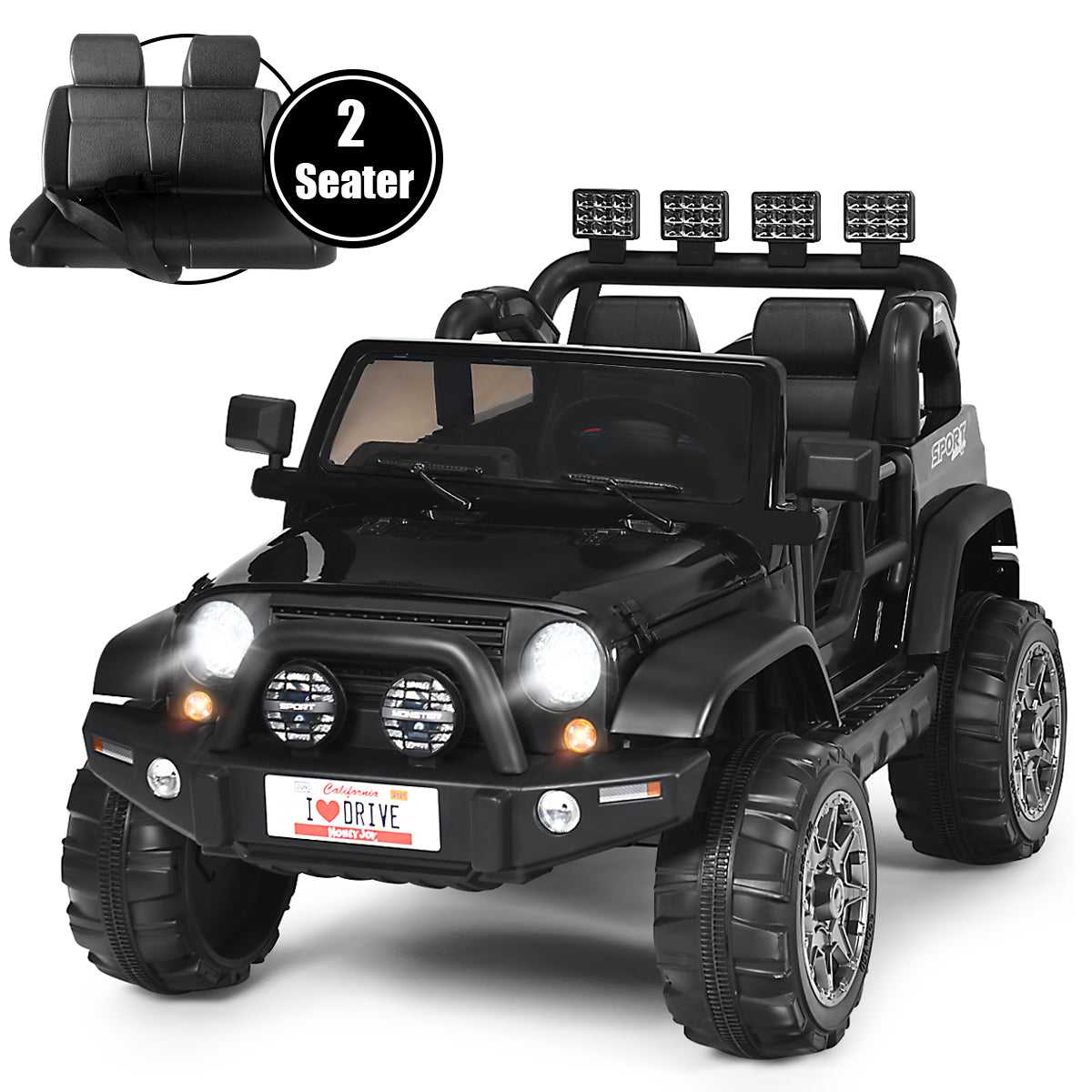 LIVSK Elektrische Speelgoedauto - 2 Zitplaatsen - Afstandsbediening - Veiligheidsgordels - Tot 50 kg - 123 x 80 x 80 cm - Zwart