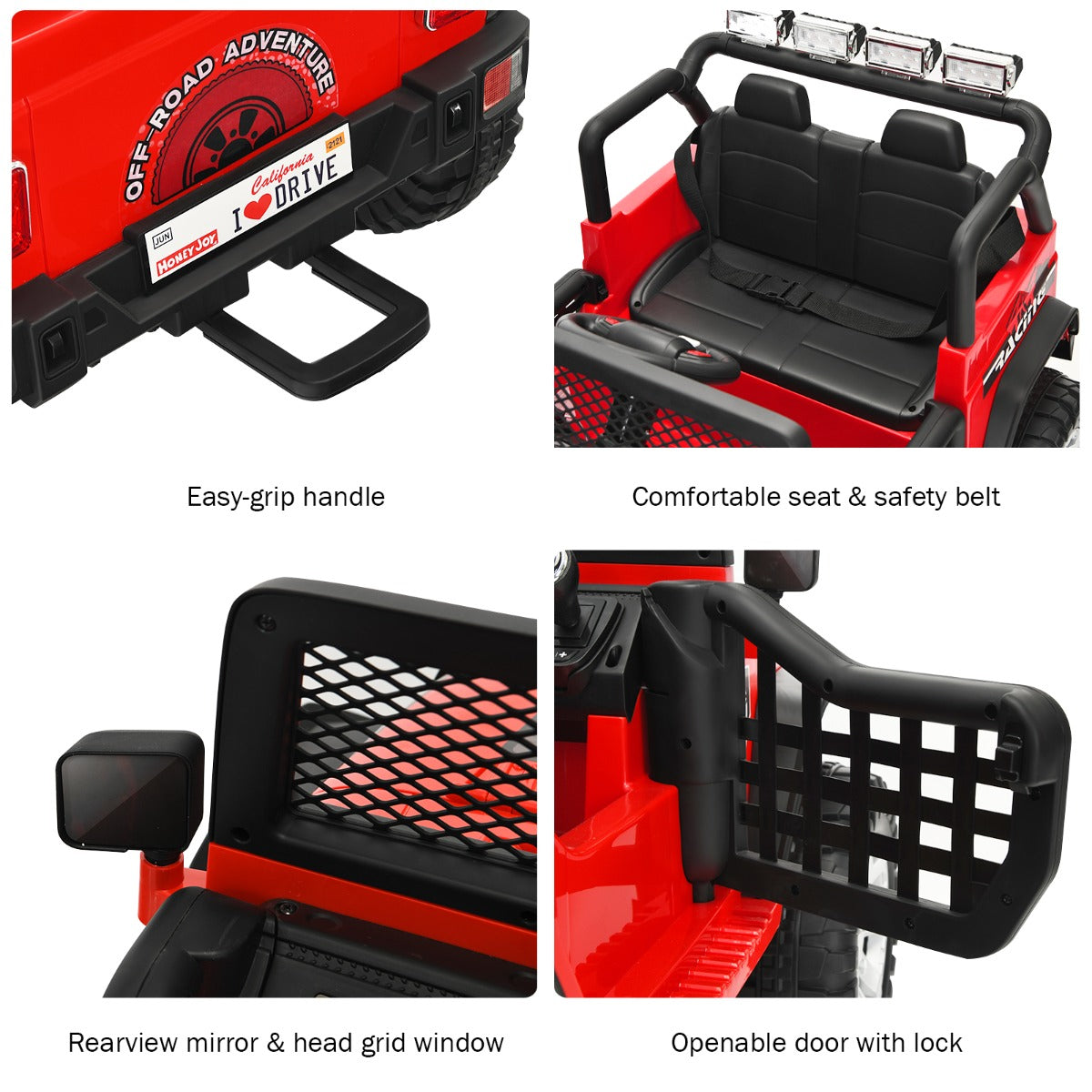 Livsk costway 12v elektrische auto voor kinderen met afstandsbediening licht muziek rood 5