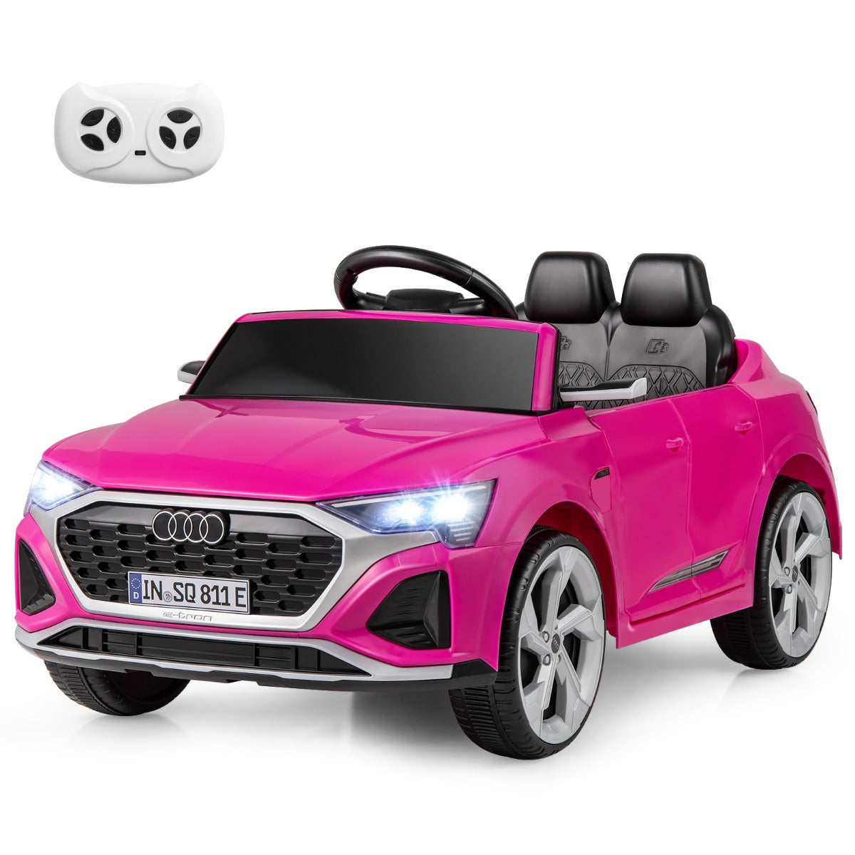 LIVSK Audi SQ8 Kinderauto met Afstandsbediening - 12V Oplaadbare Batterij - 3 Snelheden - LED-verlichting - Zwart/Roze