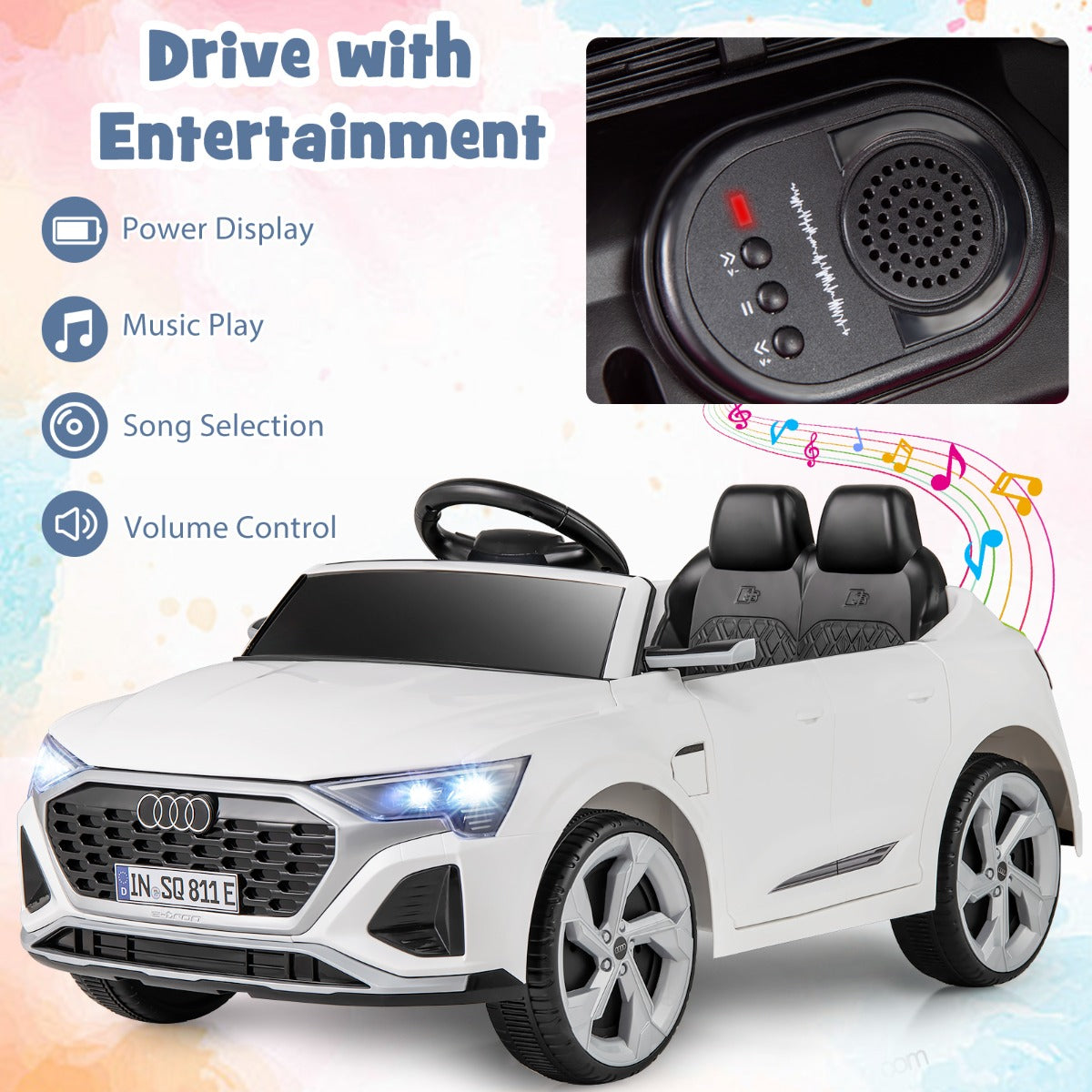 LIVSK Audi SQ8 Elektrische Kinderauto - Afstandsbediening - LED Verlichting - 12V Oplaadbare Batterij - Voor Kinderen vanaf 3