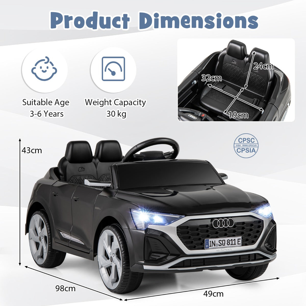 LIVSK Audi SQ8 Kinderauto - Afstandsbediening - 2 Motoren - 12V Oplaadbare Batterij - Veiligheidsgordel - Zwart/Roze