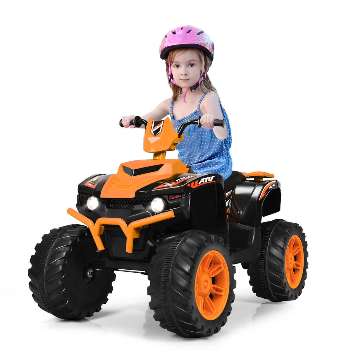 Livsk costway 12v elektrische kinder quad atv rijden op auto op batterijen aangedreven 4 wielen atv voor kinderen vanaf 3 jaar oranje 1 1
