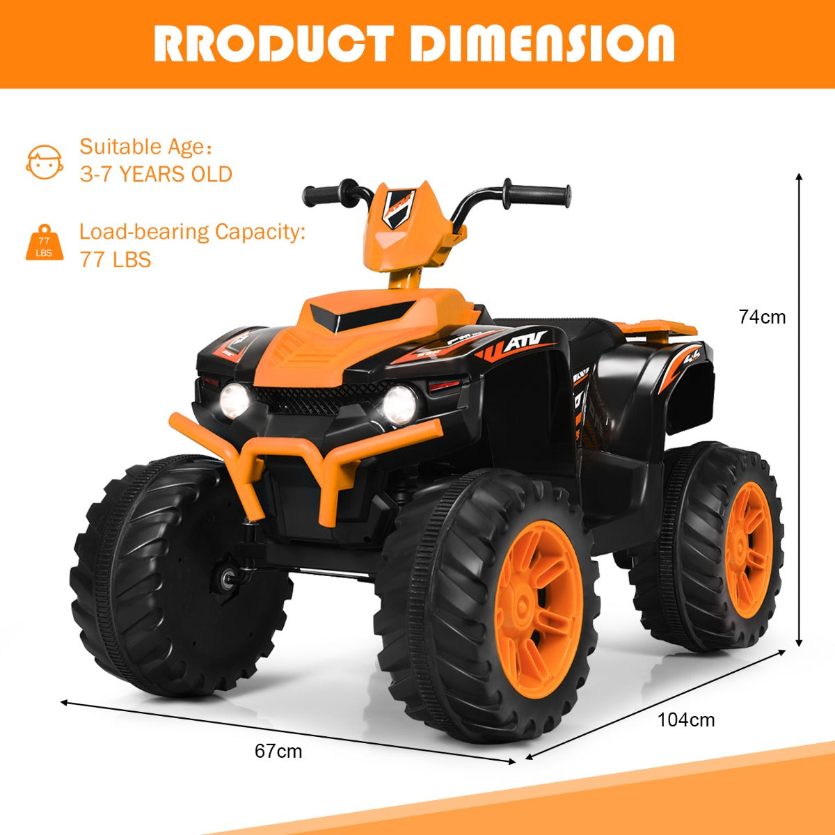 Livsk costway 12v elektrische kinder quad atv rijden op auto op batterijen aangedreven 4 wielen atv voor kinderen vanaf 3 jaar oranje 2
